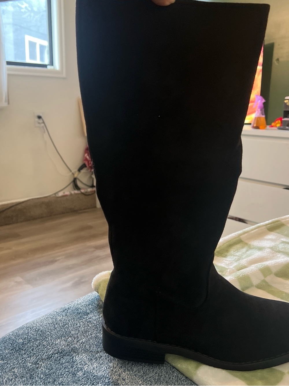 Tall Black Suede Knee-High Boots